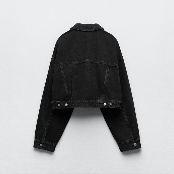 Zara Black Cropped Denim Utility Jacket 0/8197/279/800/02 - Picture 2 of 12
